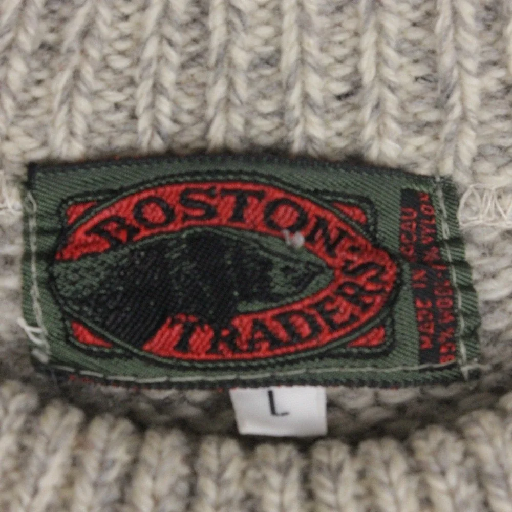 Vintage  Boston Traders Wool Sweater Mens L Fisherman Oatmeal Crewneck